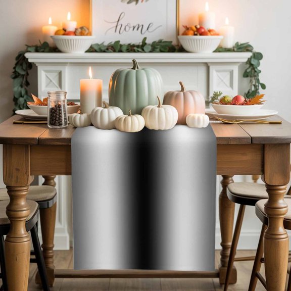 White Black Gradient Cotton Linen Table Runner, Washable Table Runners for Kitchen, Dining Room, Holiday, Home Party Table Decor, 13x90 Inches