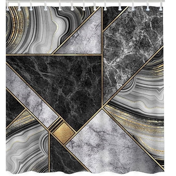 White Black Gray Gold Glitter Marble Shower Curtain Marble Granite Agate Gold Water Resistant Bathroom Accessories For Home Decorations 54"W x 72"L (Pack of 1)