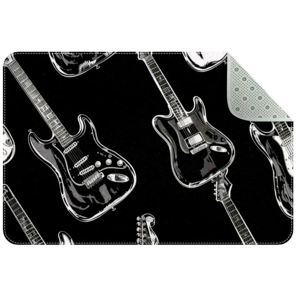 White and Black Guitar Collection Entryway Rug, 2x3 Area Rug Indoor Door Mat Non-slip Washable Floor Carpet Rug for Bedroom Office Dining Room Bathroom