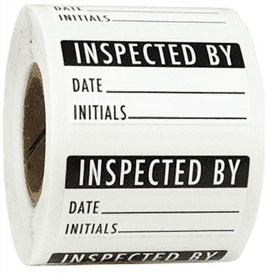 White & Black INSPECTED BY: DATE - INITIALS Labels | 0.75 x 1.5" Inch | 500 Pack