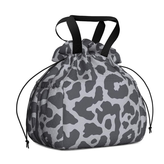White and Black Of Leopard Print Drawstring Lunch Bag Women - Drawstring Lunch Bag Insulated for Work Office - Stain-Resistant Large Lunchbags for Women with Multi-Pockets