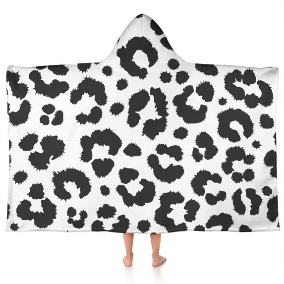 White and Black Of Leopard Print Hooded Bath Towel,50"x30" for Ages 3 To 12 Kids, Quick Dry Lightweight Soft Microfiber Hood Beach Towel Cover Up for Kids