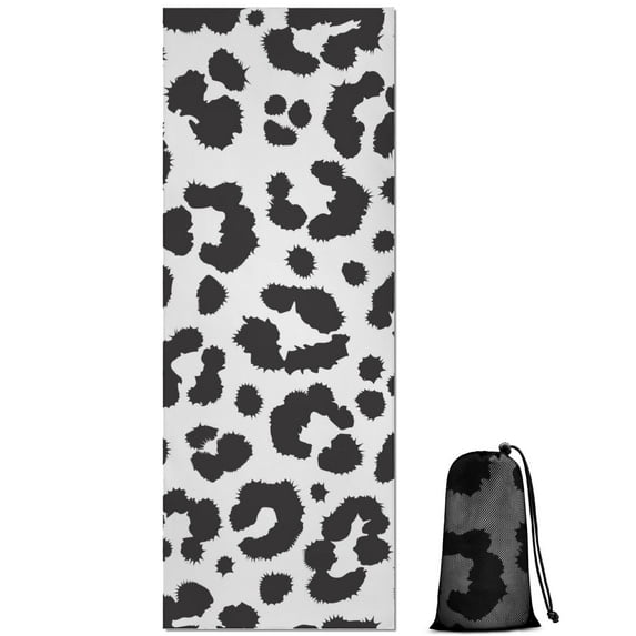 White and Black Of Leopard Print Hot Yoga Mat Towel Non Slip for Hot Yoga - Quick-Drying Yoga Mat Cover with 4 Corner Pockets with Travel Bag - Hot Yoga Towel Non Slip 70"x26"
