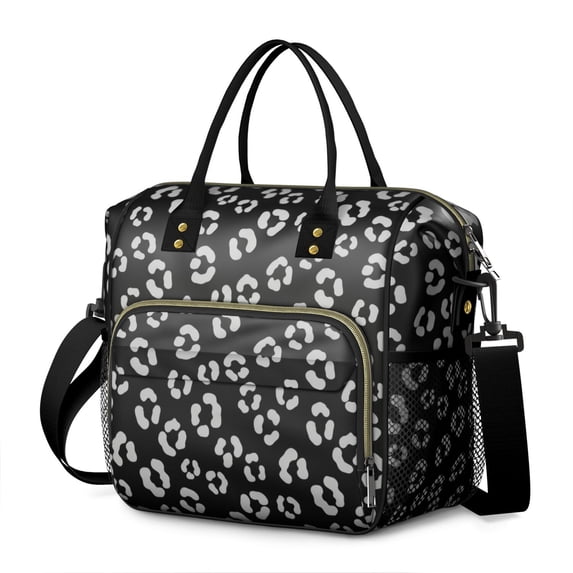 White and Black Leopard Print Insulated Leakproof Lunch Box for Women, Large Lunch Bag for Tween Teen Adult, Loncheras Para Mujer for Work Beach Travel Picnic Camping