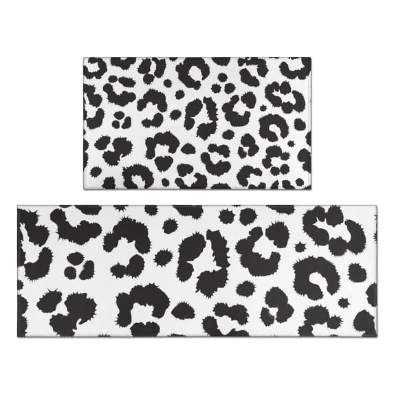 White and Black Of Leopard Print Kitchen Rugs Sets Of 2,Anti Fatigue Kitchen Mat Rugs Non Slip Washable,Decorative Kitchen Floor Mats for Kitchen,Sink,Laundry,17"x30"+17"x47"