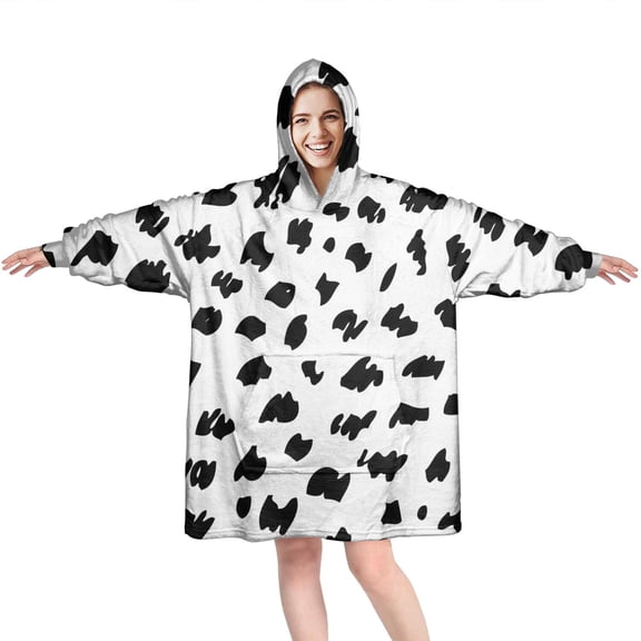 White and Black Of Leopard Print Wearable Oversized Blanket,Wearable Blanket Hoodie for Adults,Cozy Hooded Blankets with Super Pockets,Super Warm Fuzzy Pullover for Women & Men