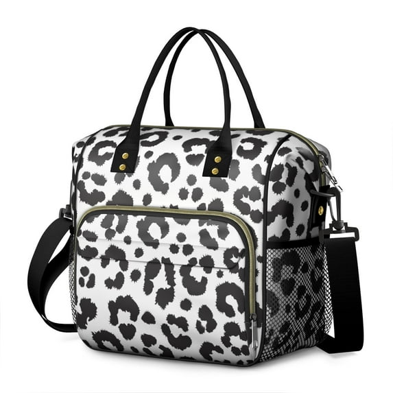 White and Black Of Leopard Print Womens Lunch Box for Work,Insulated Large Lunch Bag for Tween and Teen,Loncheras Para Mujer,Leakproof Adult Lunch Bag for Work,Beach,Travel,Picnic,Camping