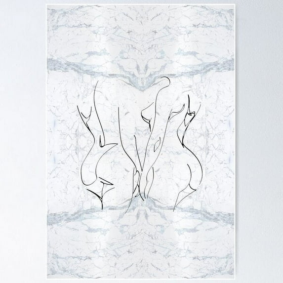 White Black Lesbian Couple Silhouette Continuous Line Drawing On Marble Texture Pattern Poster Wall Art, Modern Wall Decor For Living Room Bedroom, 12x18 UNFRAMED