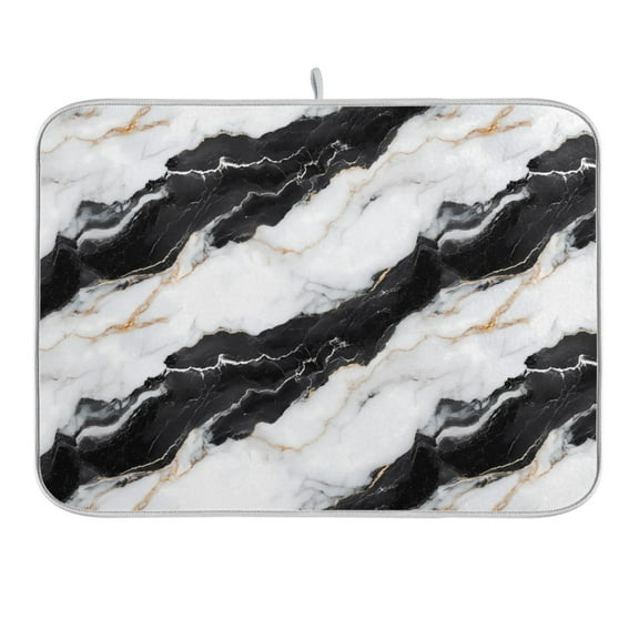 White Black Marble Texture Dish Drying Mat 16x18 Absorbent Microfiber Draining Rack Pad for Kitchen Counter Sink
