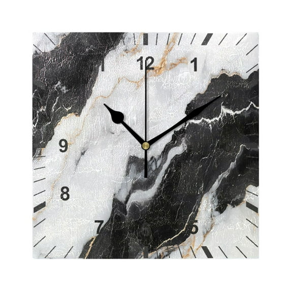 White Black Marble Texture Wall Clock Battery Operated Silent Non-Ticking Bedroom Office Kitchen Home School Decor 7.8"(Black)