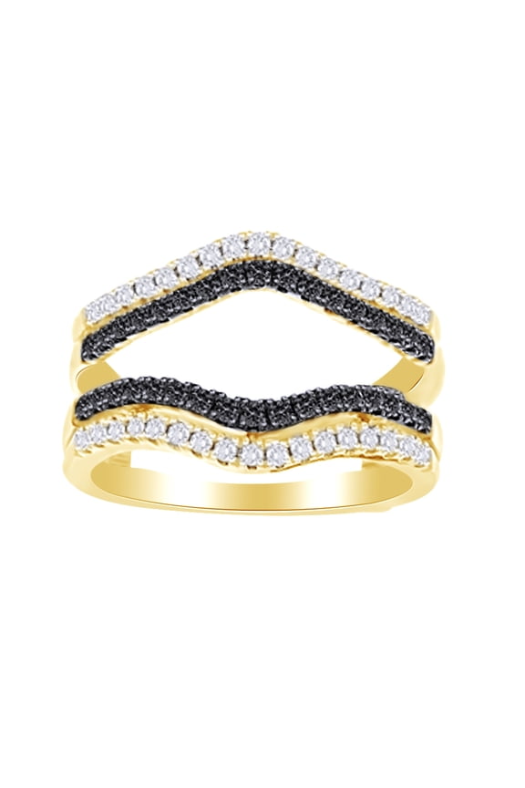 White & Black Natural Diamond (0.50 Cttw) Ring Guard Enhancer In 14K Solid Yellow Gold