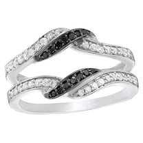 White & Black Natural Diamond Bypass Solitaire Enhancer Ring in 10k White Gold (0.33 Cttw)