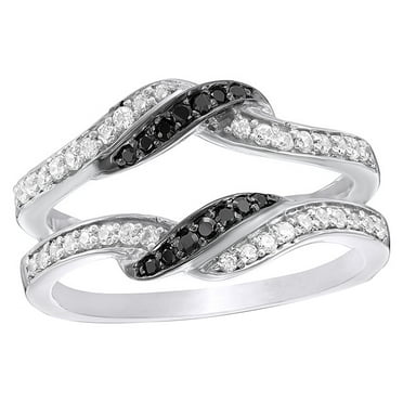 White & Black Natural Diamond Bypass Solitaire Enhancer Ring in 10k White Gold (0.33 Cttw)