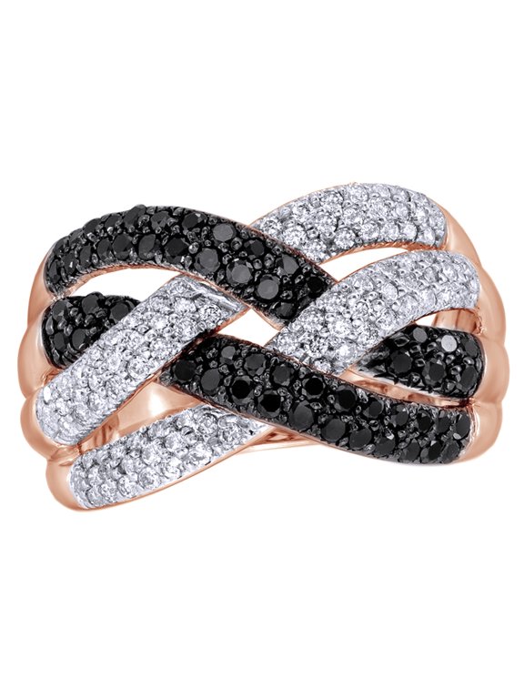White & Black Natural Diamond Loose Braid Ring in 10K Rose Gold (1 cttw)