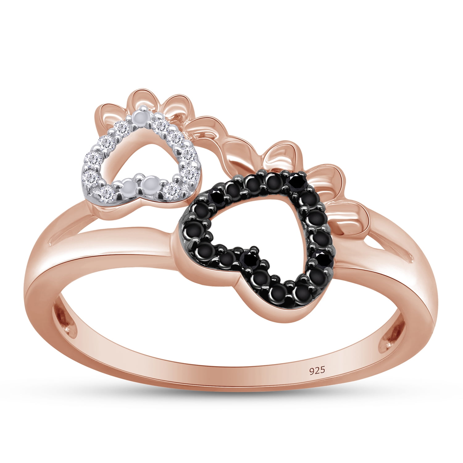 Promise D AFFY White & Black Natural Diamond Paw Print Style Promise Ring 14K ...