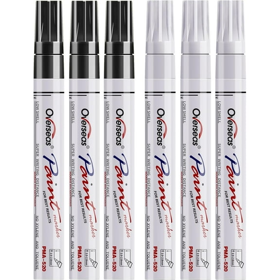 White and Black Permanent Paint Markers - 6 Pack Permanent Oil Based Paint Pen, Medium Tip, Quick Dry and Waterproof Marker for Rock, Wood, Metal, Plastic, Canvas, Glass, Ceramics, Rubber, Stone