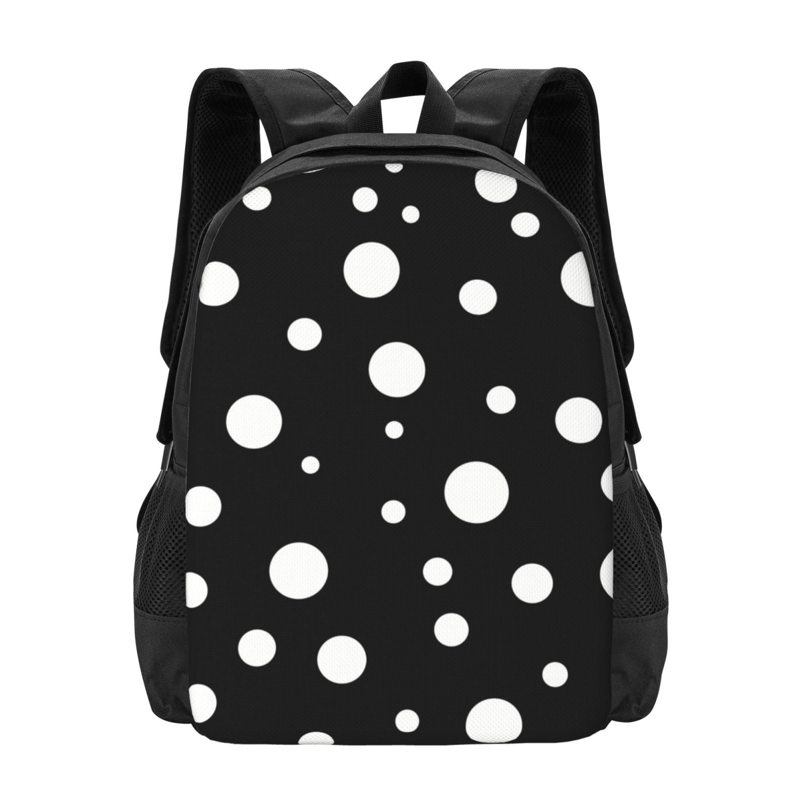 White Black Polka Dot Backpack for Men Women Laptop Backpack Hiking Backpack Travel Bag Work Backpack with Pocket