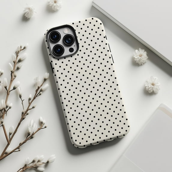 White Black Polka Dot Classic Retro Art Phone Case for iPhone 11 12 13 14 15 16 17 Pro Max