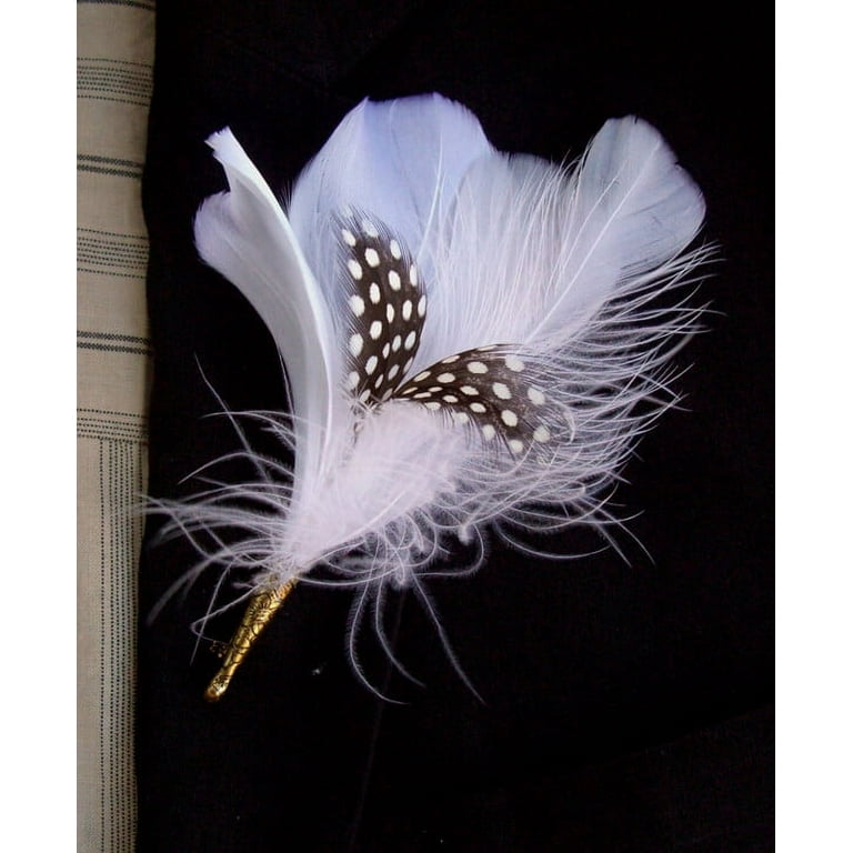 White & Black Quail Feather Boutonniere
