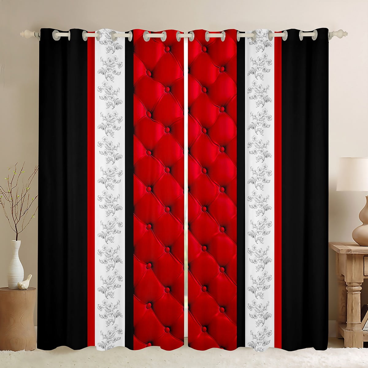 White Black Red Blackout Curtains Buffalo Plaid Geometry Curtains