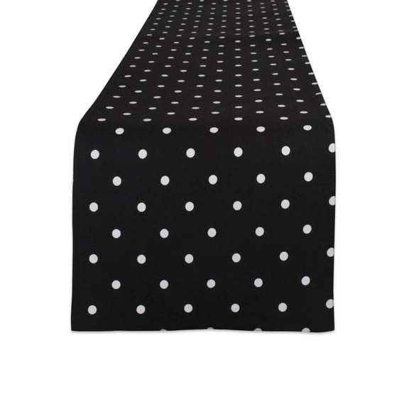 DII White/Black Reversible Polka Dot Table Runner 14x72