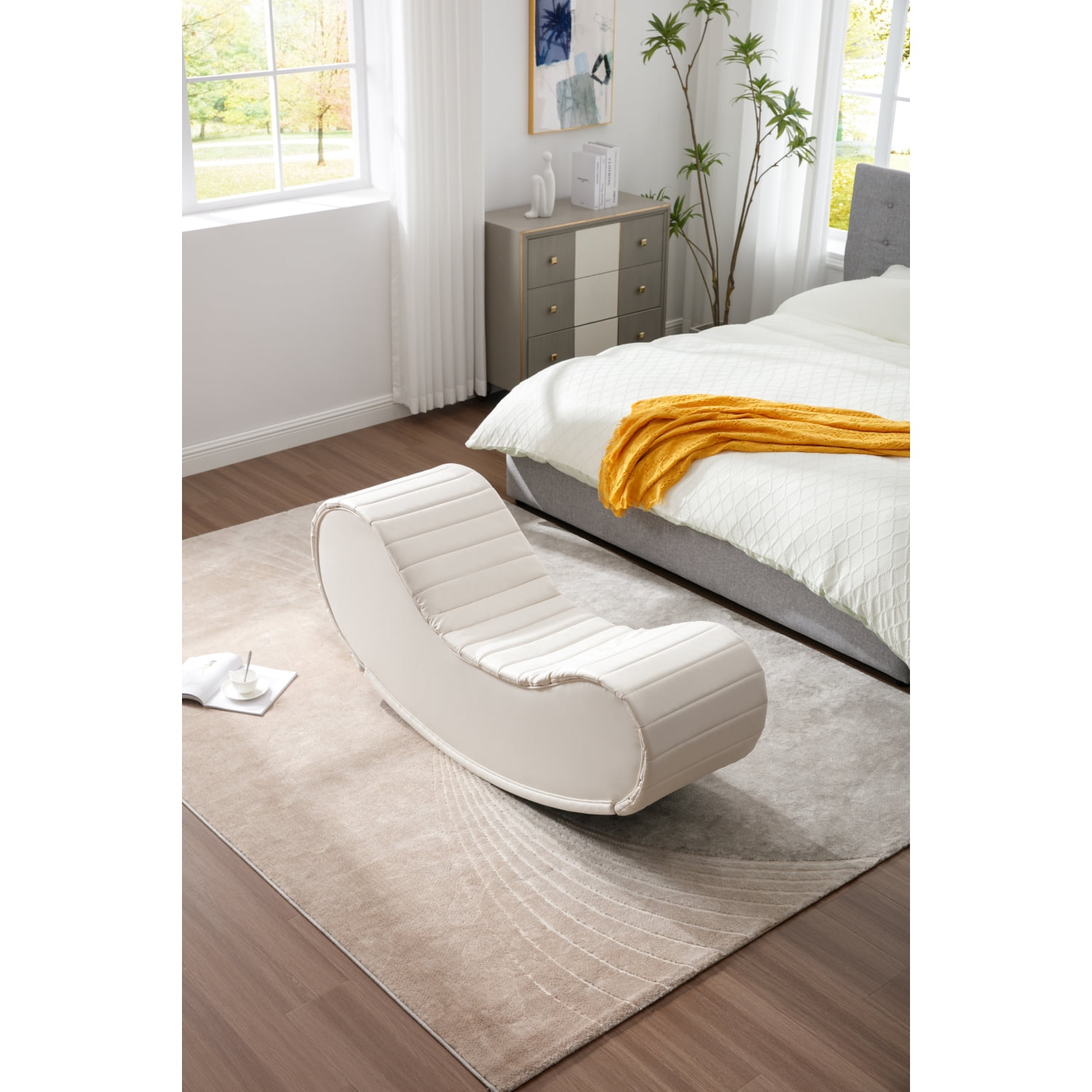 White & Black Rocking Leisure Bench Relaxing Faux Leather Yoga Chaise