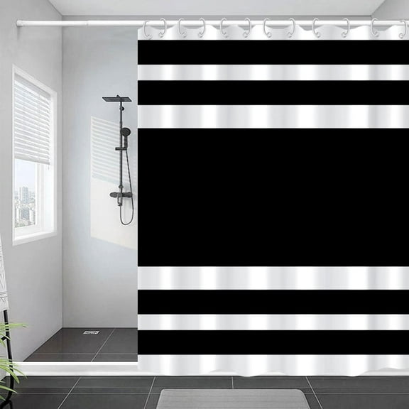 White Black Shower Curtain for Bathroom Boho Waterproof Shower Curtains Cloth with Hooks Bohemian Stripe Fabric Home Bath Decor Curtain 72x72 inches