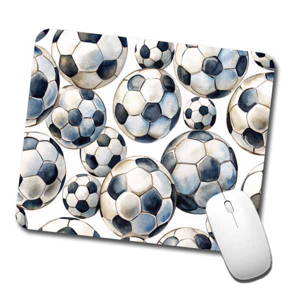 White Black Soccer Balls Watercolor Mouse Pad Low Profile Gaming Mat