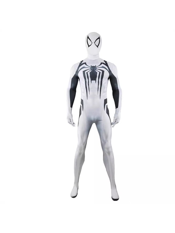 White Black Spider Hero Zentai Suit Stretch Full Body Printed Superhero Cosplay Outfits for Adults Halloween Cosplay Events