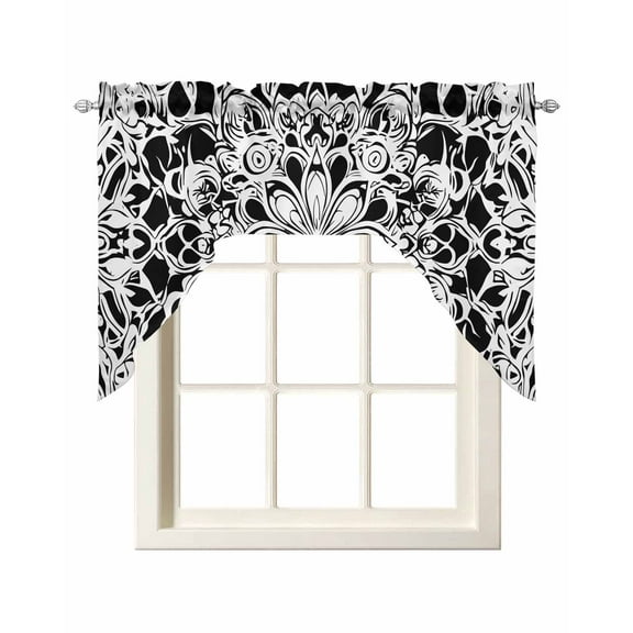 White Black Spring Floral Kitchen Swag Valances for Windows, Abstract Art Summer Flower Swag Valances Curtains for Living Room, Rod Pocket Window Treatments for Bathroom, Bedroom, Cafe, 56"x36"