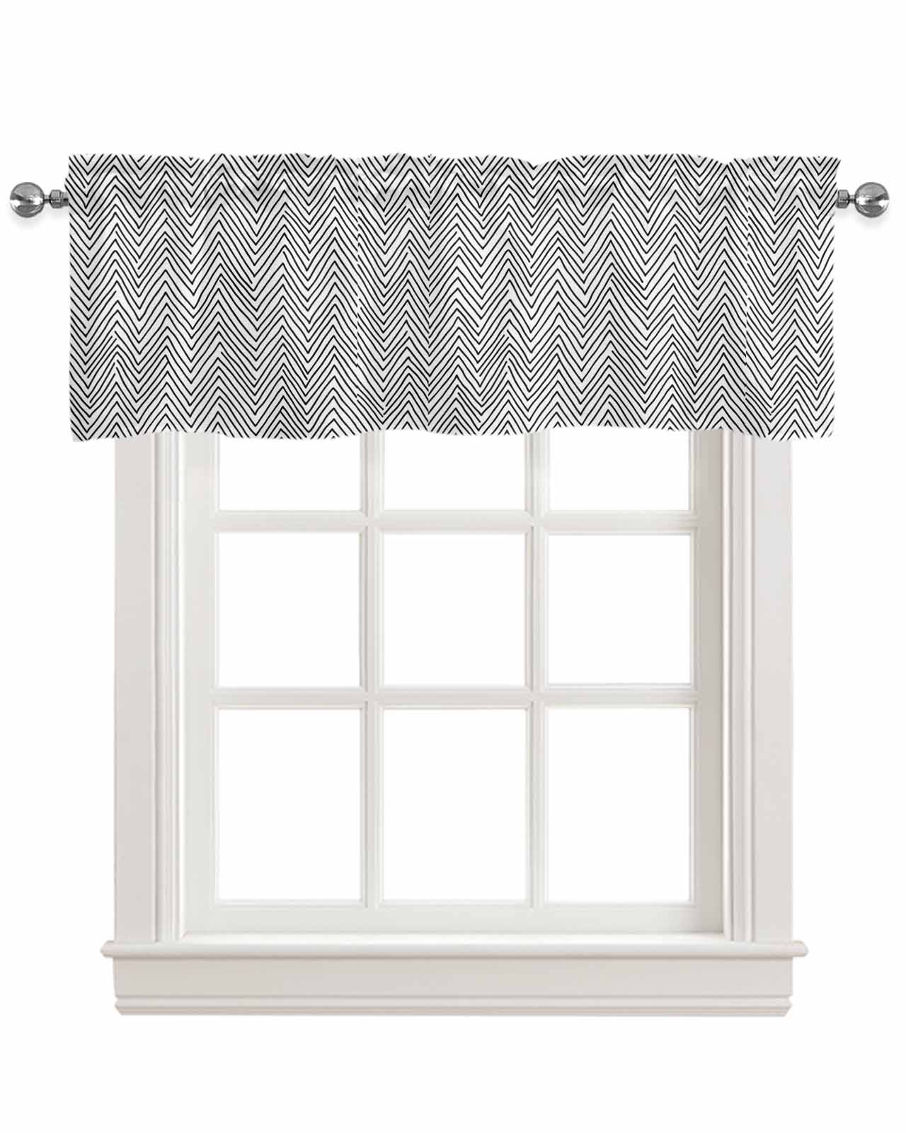 White Black Stripe Kitchen Valances for Windows Farmhouse Linen Window Valance Curtain for Living Room Window Treatment Modern Abstract Art Moire Striped Valance Rod Pocket Topper Drape, 54 x 18 Inch