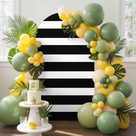 White Black Striped Arch Backdrop Cover, 6FT, Simple Stripes Background Spandex Arch Covers Double-Sided Backdrop for Wedding Birthday Party Photo Background Decoration