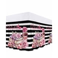 thumbnail image 1 of White Black Striped Bed Skirt California King Size 18 Inch Drop, Hello Pink Rose Love Book Cake Adjustable Elastic Dust Ruffles Bedskirt Wrap Around Pleated Mattress Frame Cover, 1 of 9