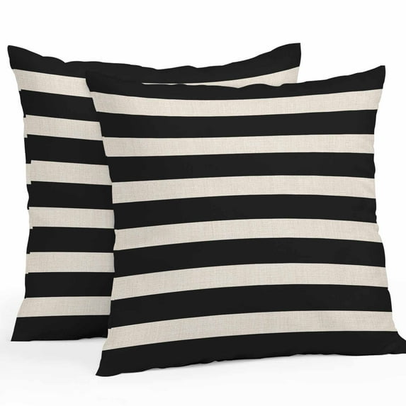 White Black Striped Outdoor Pillow Covers Set of 2 Simple Stripes Linen Texture Vintage Waterproof Throw Pillow Case Decorative Square Cushion Cover for Patio Couch Garden Balcony, 20"x20"