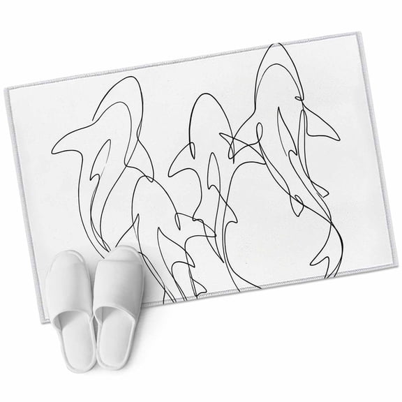 White Black Striped Shark Bathroom Rug Washable 2x3 Entryway Rug Non Slip Modern Abstract Art Stripes Front Door Mat Low Pile Indoor Doormat Throw Floor Carpet for Kitchen Bedroom Entrance