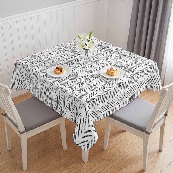 White Black Striped Table Cloth Waterproof Tablecloths, Abstract Modern Art Irregular Stripe Tablecloth Dining Table Cover for Kitchen Party Tabletop Outdoor, Square Tablecloth 60x60 Inch