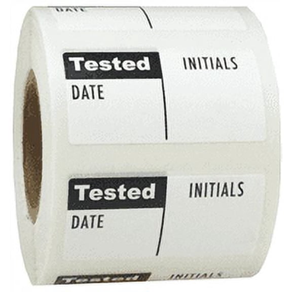 White & Black "Tested: DATE - INITIALS" Stickers | 0.75 x 1.5" Inch | 500 Pack