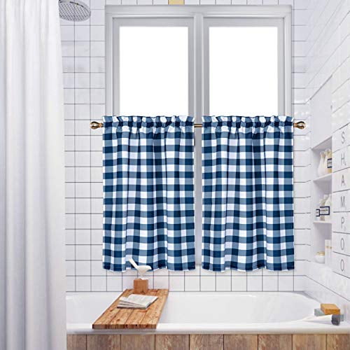 White and Black Tier Curtains,Buffalo Check Plaid Gingham Short Window Curtain for Cafe,Farmhouse,Bathroom,Kitchen & Living Room Rod Pocket Curtains (2 Panels, 28"x24")