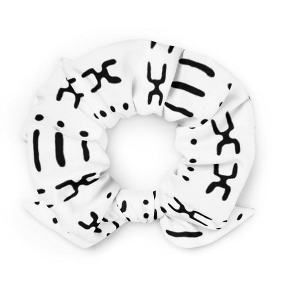 White Black Tribal Boho Pattern Fabric Hair Scrunchie African Pattern Hair Tie Reflektion Design
