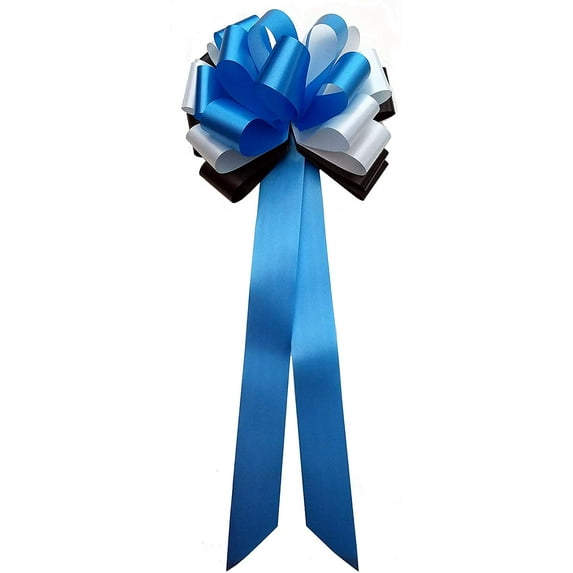 White, Black, and Turquoise Pull Bows with Long Tails - 9" Wide, Set of 6, Wedding Pew Bows, Christmas, Birthday, Decoration, Party, School Dance, Christmas