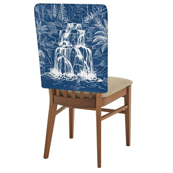 White Black Waterfall Chair Back Covers Set of 6 Rushing Water Dark Rocks Realistic Style Blue Removable Dining Chair Slipcovers Washable Seat Protector for Restaurant Party Banquet Kichen Decor