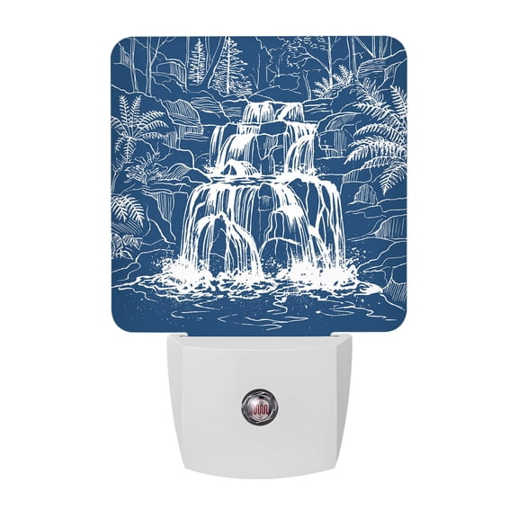White Black Waterfall Night Lights, Rushing Water Dark Rocks Realistic Style Blue Smart Auto Dusk to Dawn Sensor Nightlights Plug-in Nightlight for Bedroom Bathroom Living Room Kitchen Hallway