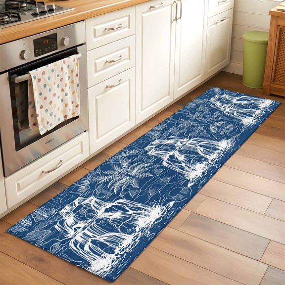 White Black Waterfall Runner Rug Non Slip 2x6 Rushing Water Dark Rocks Realistic Style Blue Washable Rug Runner for Hallways Low Pile Kitchen Rugs Stain Resist Carpet for Bathroom Bedroom Entryway