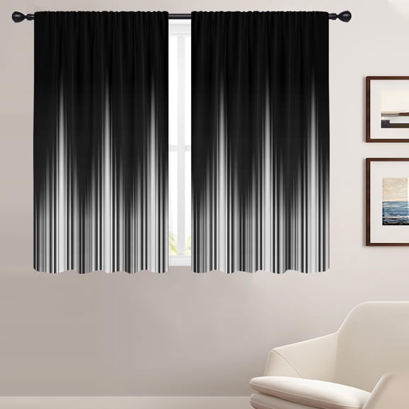 White and Black Window Curtains for Bedroom 52 x 63 Inch Rod Pocket Wide Gothic Goth Ombre Simple Boho Stripe Design Pattern Gradient Living Room Treatment Set of 2 Curtain Panels Drapes Drapes