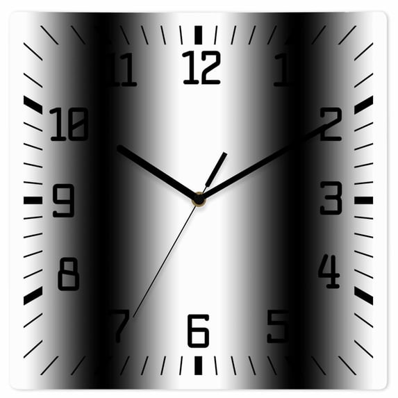 White Black Wooden Wall Clock Silent Non Ticking, Modern Gradient Vertical Stripes Geometric Square Wall Clocks Battery Operated, Decor Clock for Home Office, Living Room, Kitchen, 12 Inch