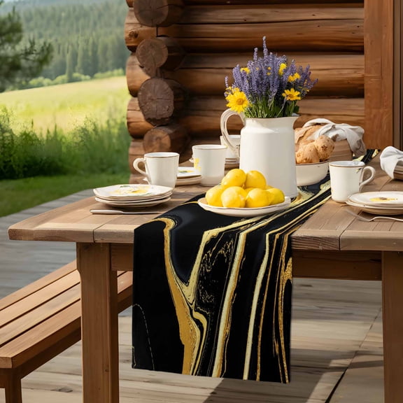 White Black Yellow Patchwork Table Runner 13x70in Non-Slip Cotton Linen Table Runners, Abstract Geometric Dresser Scarves TableRunner for Dinner Kitchen Dining Wedding Party
