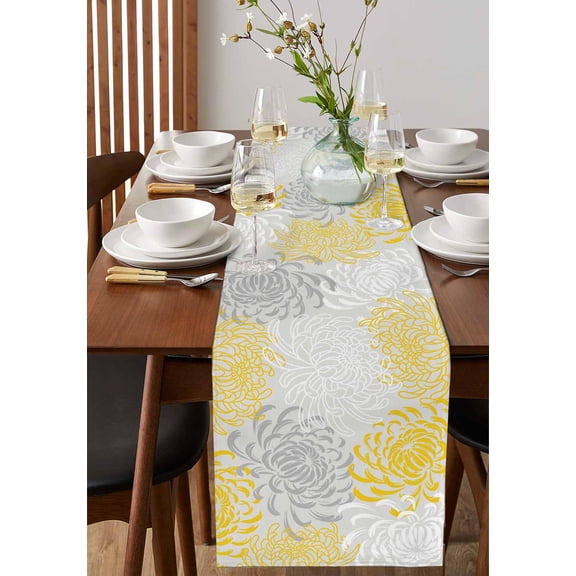 White Black Yellow Patchwork Table Runner 13x72in Non-Slip Cotton Linen Table Runners, Abstract Geometric Dresser Scarves TableRunner for Dinner Kitchen Dining Wedding Party