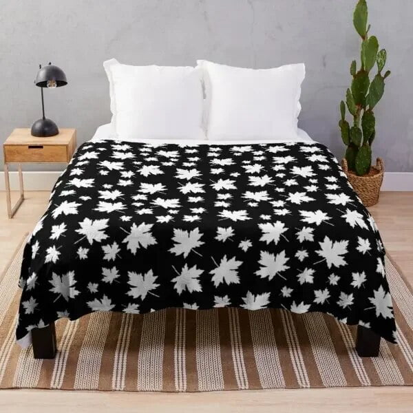 White Black Yellow Red Maple Leaf Flannel Throw Blanket KingSize for ...