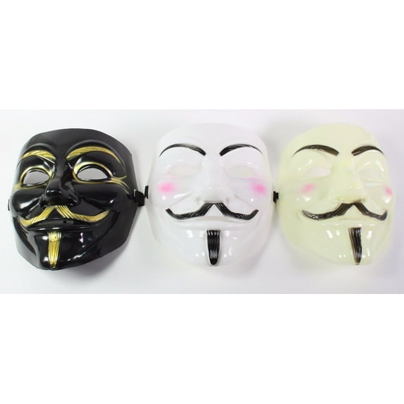 White Black Yellow V for Vendetta Guy Fawkes Anonymous Costume Play Halloween KT00015