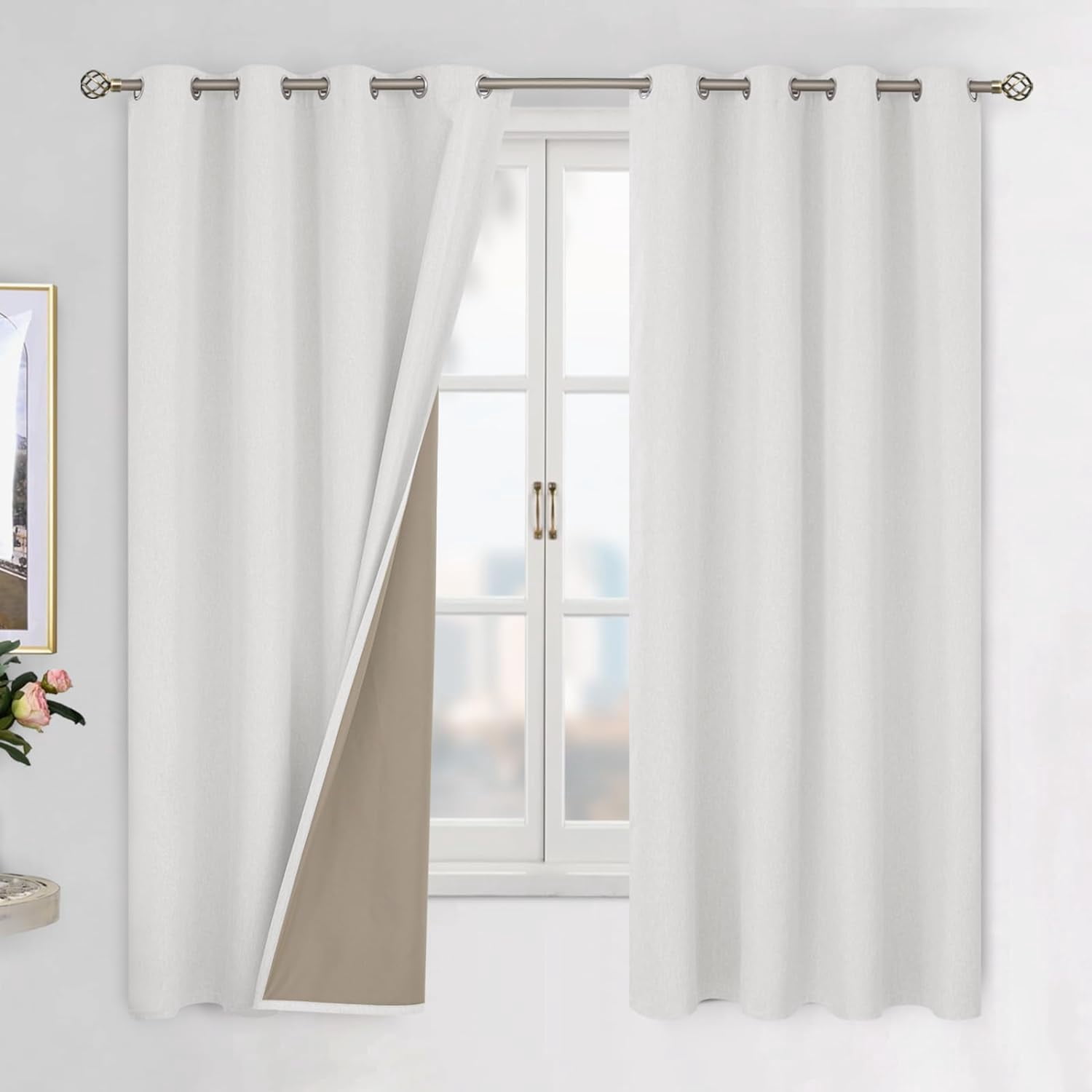 Off White Blackout Curtains 63 Inch Length for Bedroom 2 Panels Set ...